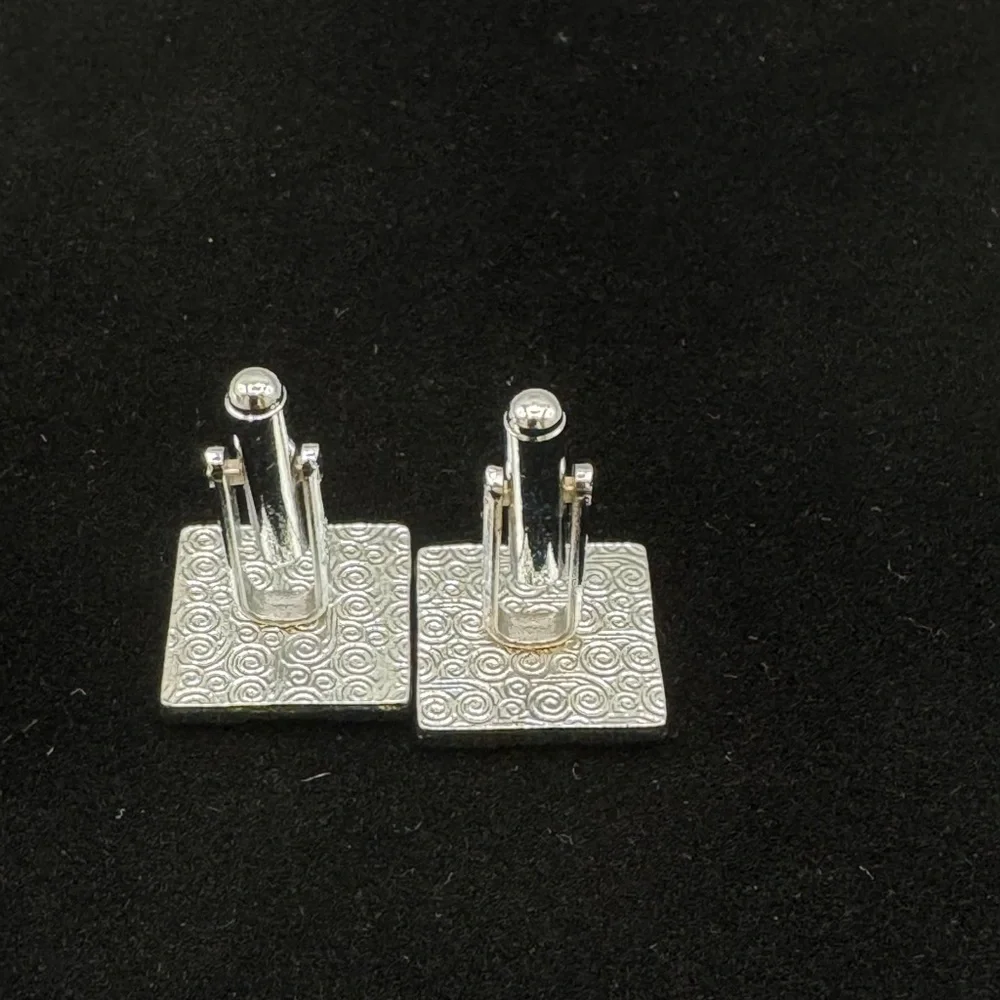 Silver Tone Checkerboard Square Cufflinks – Classic Bullet Back